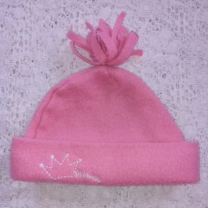 BABY GIRLS PINK "PRINCESS" BEANIE HAT w/FRINGE - ONE SIZE Fleece Warm Soft